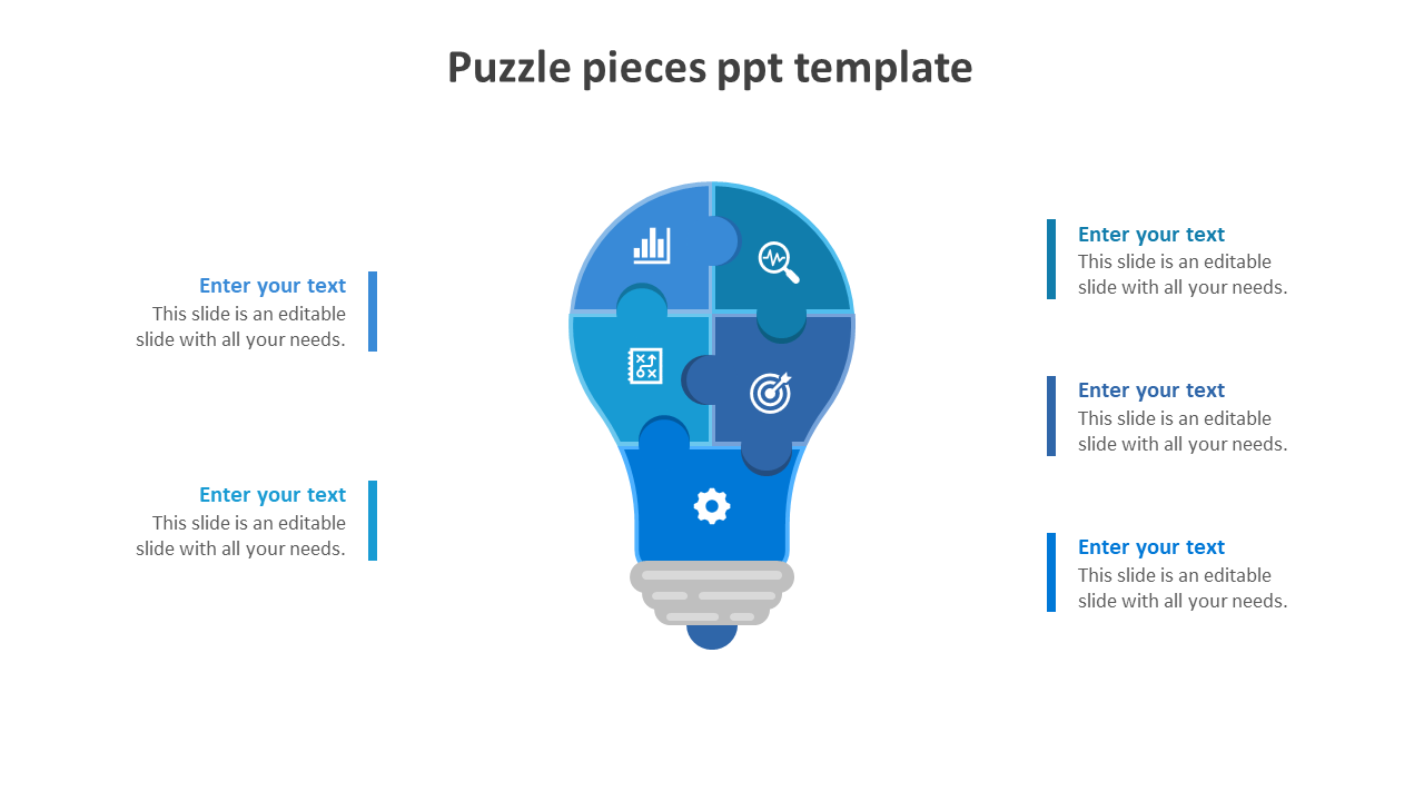 Free - Use Puzzle Pieces PPT Template In Bulb Model Slide